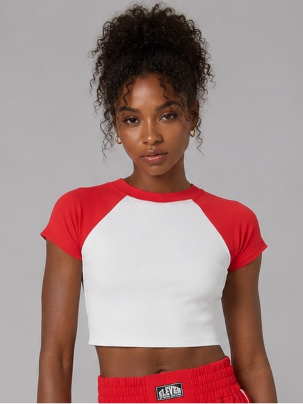 EleVen by Venus Williams Women's Collegiate Midi Top Cropped Sz M White/Red New